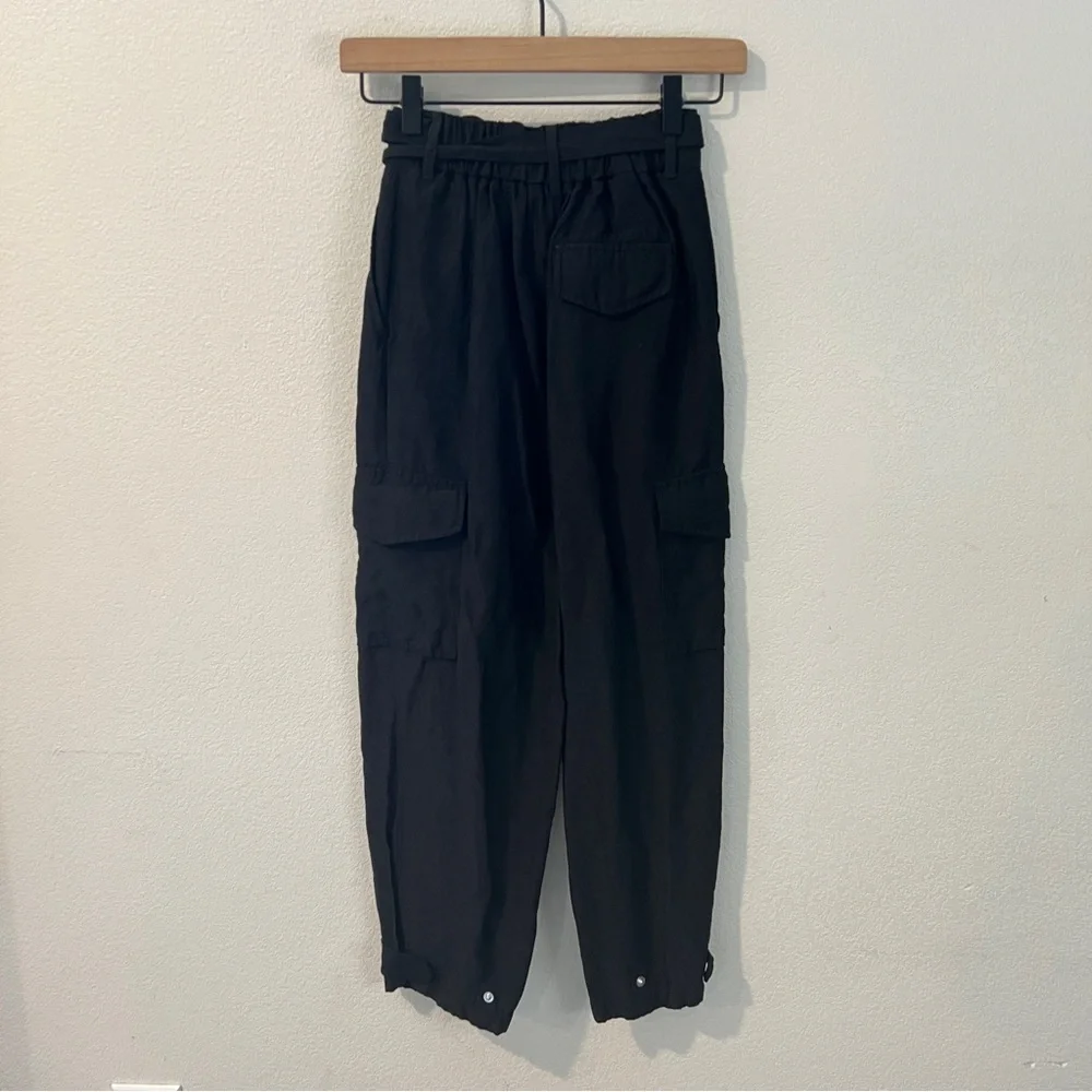Aritzia Wilfred Kafka Belted Linen Blend Pleated Cargo Pants‎ Black Size 00